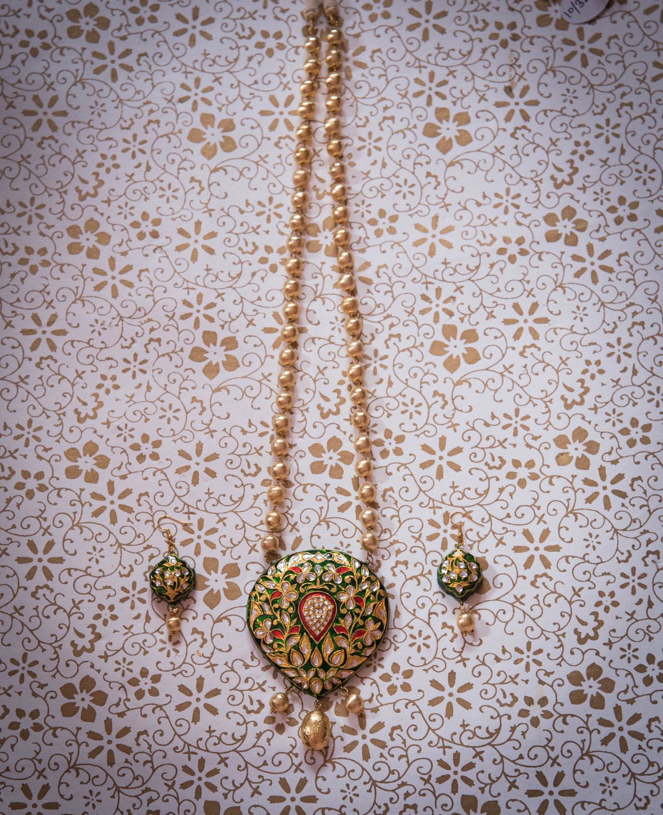 Green Meenakari Heart Pendant Necklace Set – Traditional Handcrafted Rajasthani Jewelry with Earrings