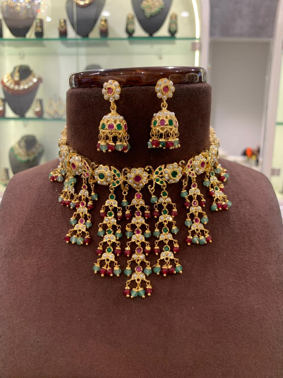 Traditional Kundan & Beaded Bridal Choker Necklace Set with Earrings