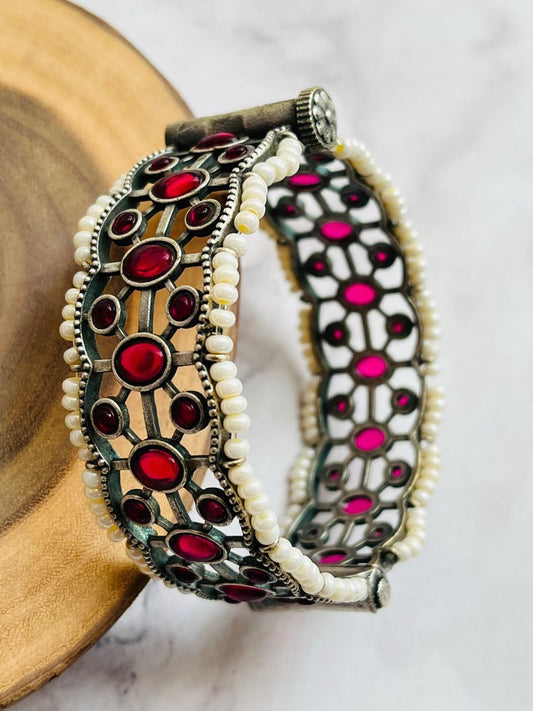 Oxidized Mirror Work Red Stone Bangle – Ethnic Charm