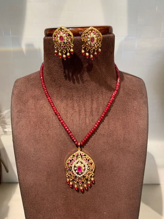Exquisite Handcrafted Ruby & Kundan Gold Necklace Set, Traditional Indian Jadau Jewelry