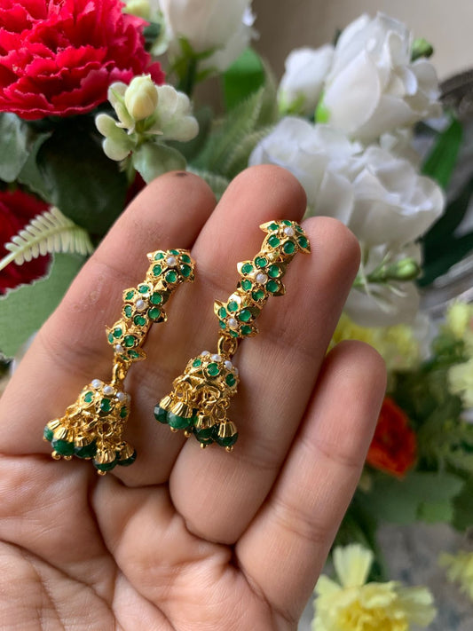 Dazzling Green Kundan & Pearl Jhumka Earrings