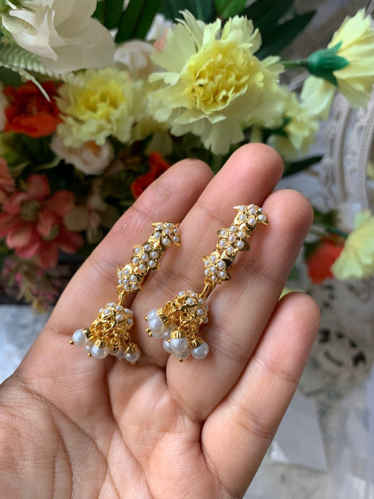 Classic Pearl & Kundan/AD Stone Gold Plated Jhumka Earrings
